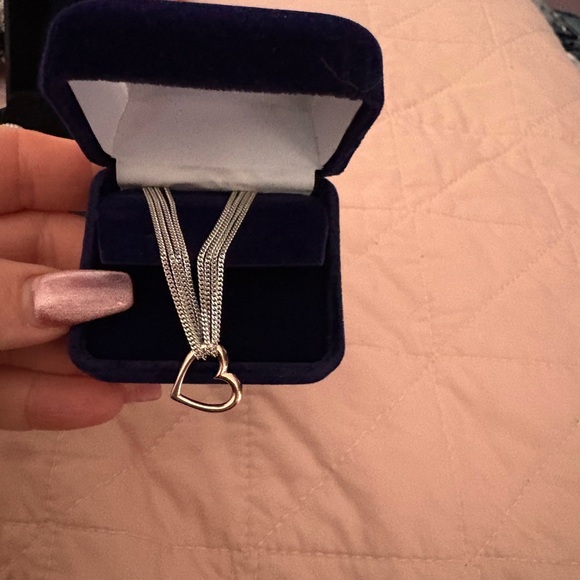 Sterling Silver Multi-chain W/ Rose gold Open Heart Pendant 18”-VALENTINES GIFT - Picture 9 of 9